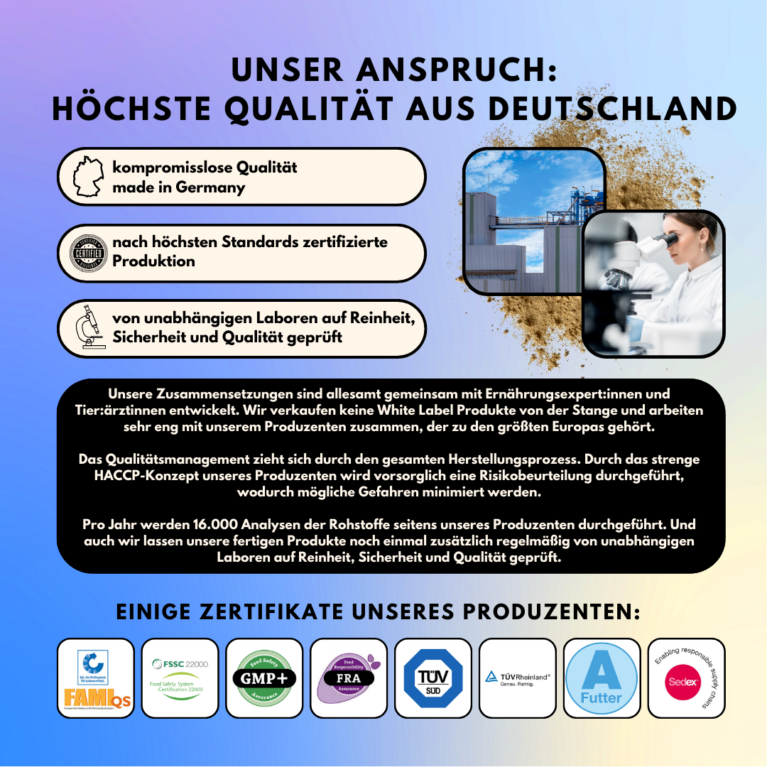 Haut & Fell Pulver für Hunde mit Biotin, Kurkuma, Hyaluron & Bierhefe (200g) Haut & Fell Pulver für Hunde mit Biotin, Kurkuma, Hyaluron & Bierhefe (200g)