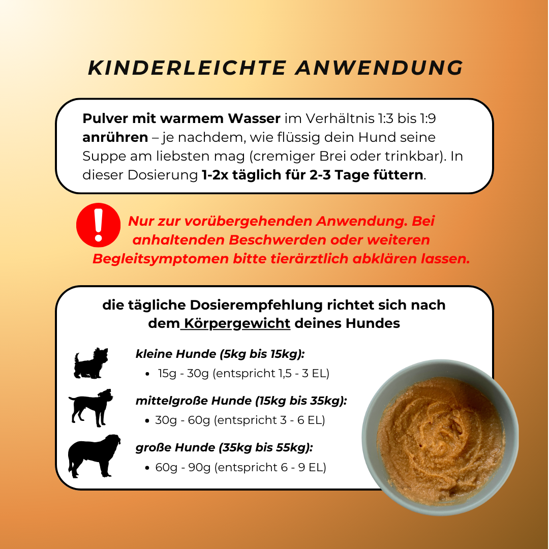 Express Kürbissuppe für Hunde | Sanfte Unterstützung bei Durchfall & sensibler Verdauung (200g) Express Kürbissuppe für Hunde | Sanfte Unterstützung bei Durchfall & sensibler Verdauung (200g)