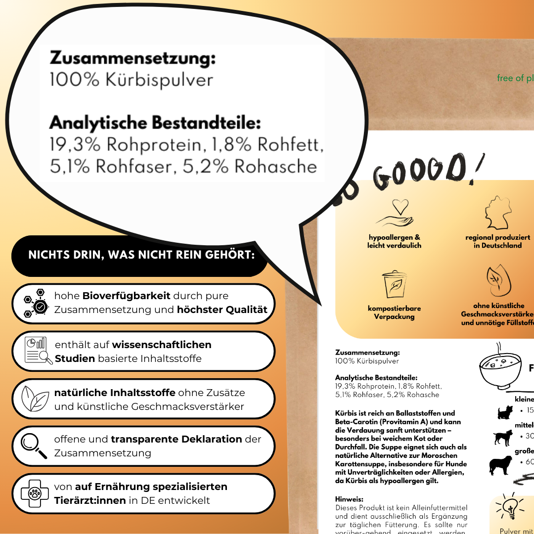 Express Kürbissuppe für Hunde | Sanfte Unterstützung bei Durchfall & sensibler Verdauung (200g) Express Kürbissuppe für Hunde | Sanfte Unterstützung bei Durchfall & sensibler Verdauung (200g)