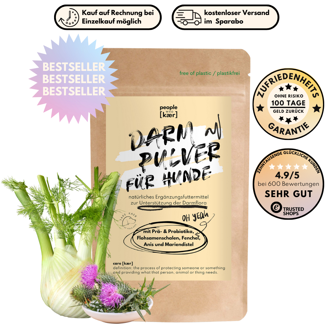 Darmpulver für Hunde mit Prä- & Probiotika, Anis, Kümmel und Flohsamenschalen (200g) Darmpulver für Hunde mit Prä- & Probiotika, Anis, Kümmel und Flohsamenschalen (200g)