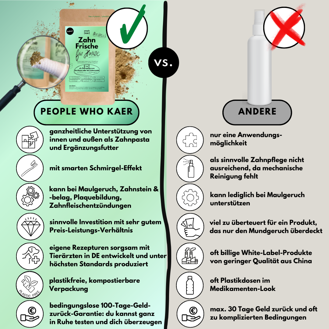 Zahn Frische (200g) für Hunde – Bei Maulgeruch, Zahnbelag & Zahnstein – Natürlich mit Pfefferminze & Thymian Zahn Frische (200g) für Hunde – Bei Maulgeruch, Zahnbelag & Zahnstein – Natürlich mit Pfefferminze & Thymian