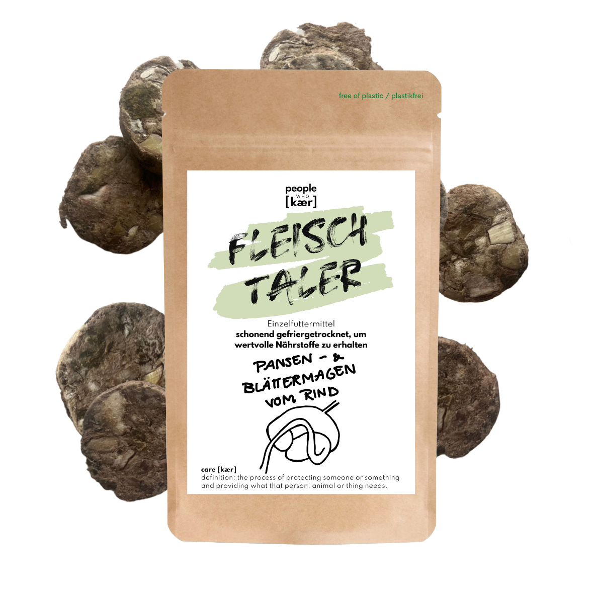 Fleisch Taler aus gefriergetrocknetem Pansen- & Blättermagen vom Rind (100g)