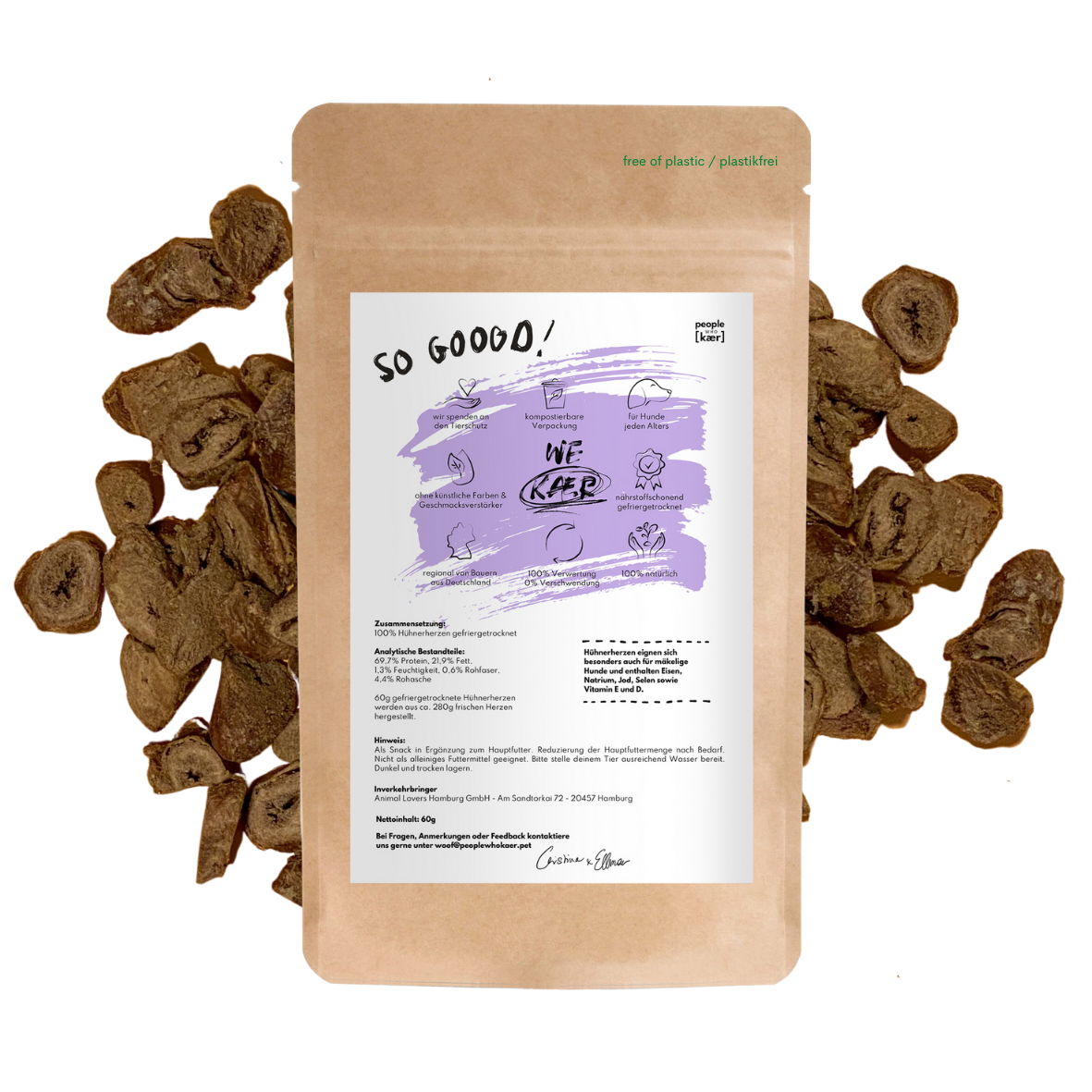Super Leckerli aus 100% gefriergetrockneten Hühnerherzen (60g)
