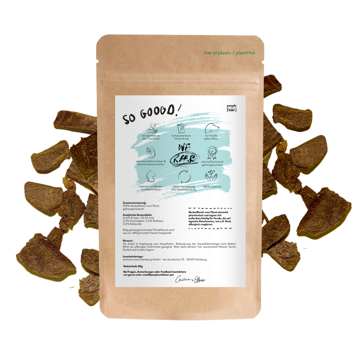 Super Leckerli aus 100% gefriergetrocknetem Muskelfleisch vom Pferd (80g)